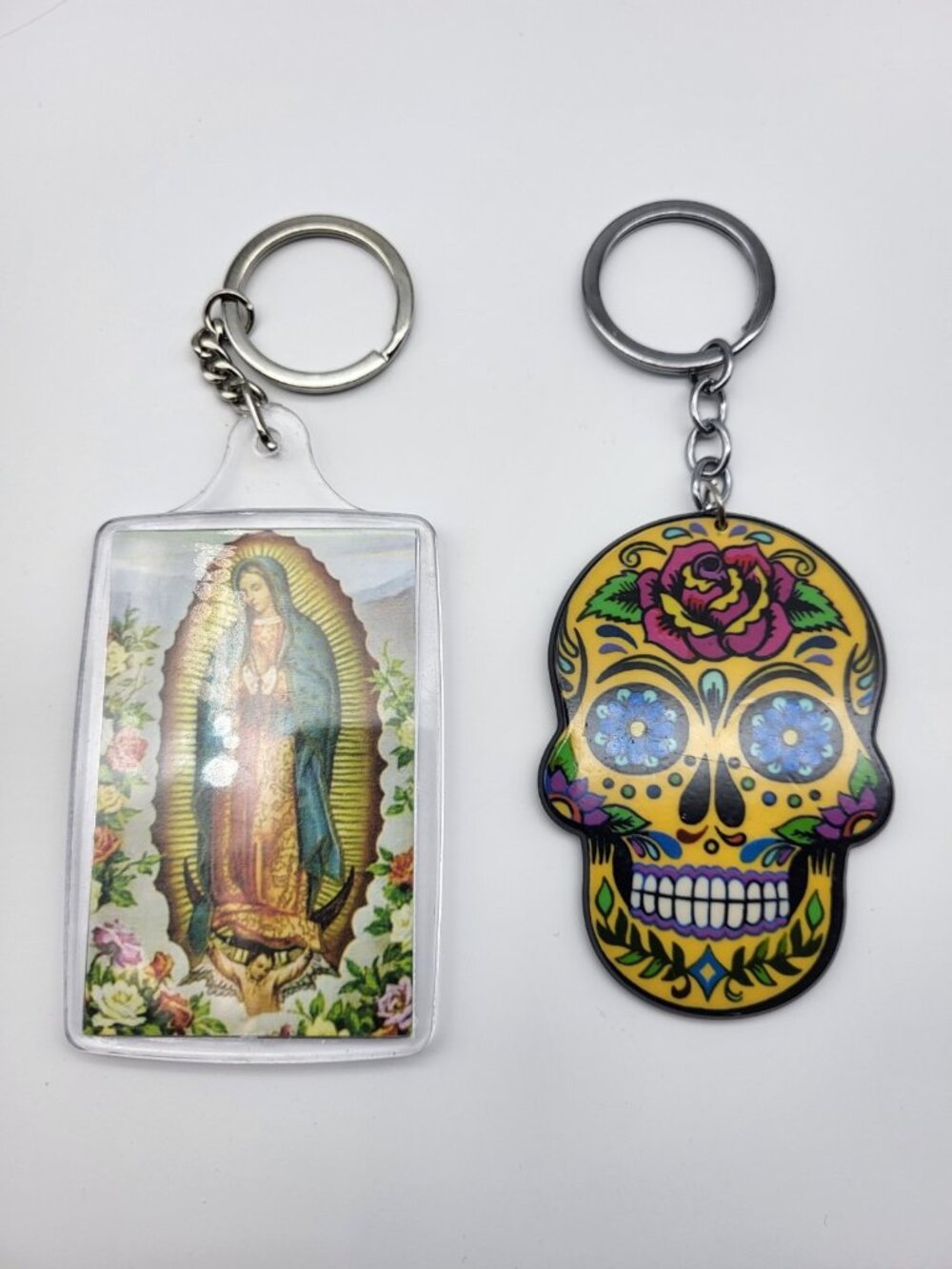 Vintage Keychain lot skull day of the dead & virgin Mary Religious